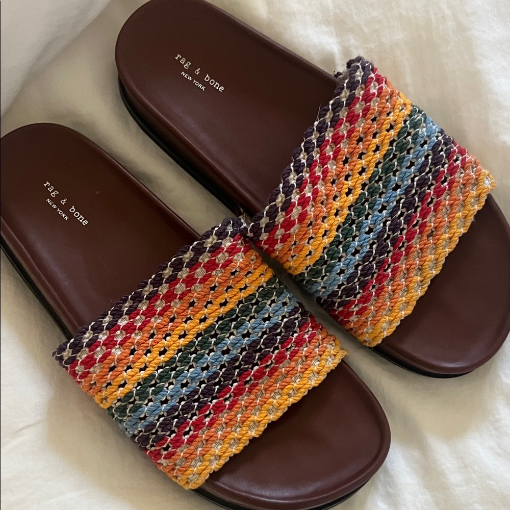 rag & bone Brown Slides with Multicolor Woven Straps - Picture 3 of 6